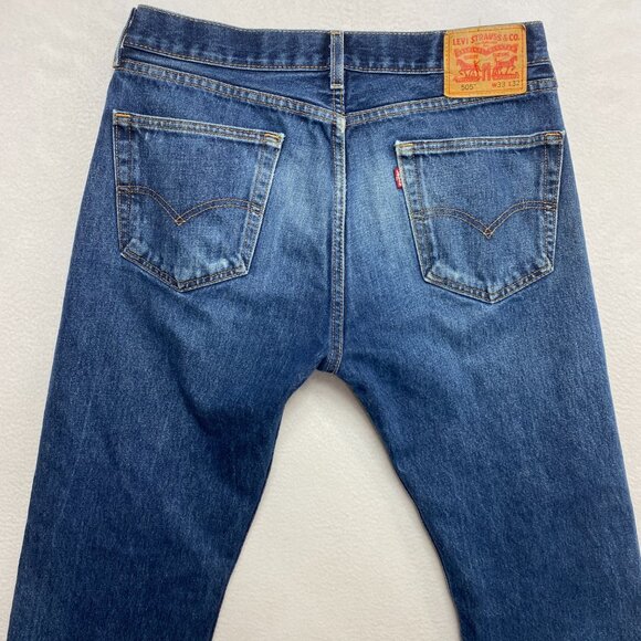 Levis 505 Jeans Mens 33 Blue Denim Straight Leg Medium Washed - Picture 11 of 13
